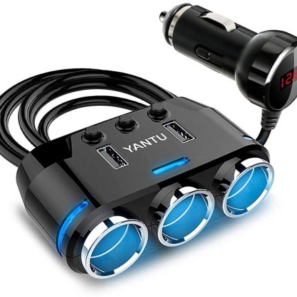 YANTU Cigarette Lighter Adapter 3 Socket Cigarette Lighter Splitter with LED Voltage Display Dual USB Car Charger On/Off Switches 12V Car Splitter Ada